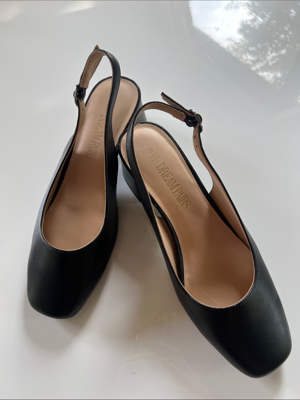 Dream Pairs Black Square Toe Slingback Kitten Heels